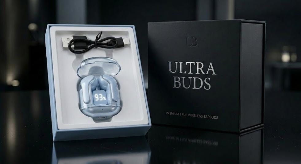 Wireless Earbuds Bluetooth Full Touch Control Headphones Built-in Microphone Premium Sound Quality Ensure Fast Stable & Connection (UltraPods Max Wireless 5.3 (Blue))